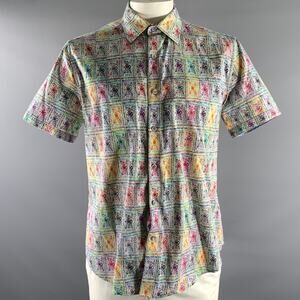 ROBERT GRAHAM Size XL White Scribble Tile Short Sleeve Shirt